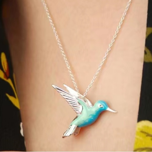 Blue Pendant Hummingbird Necklace - Picture 3 of 7